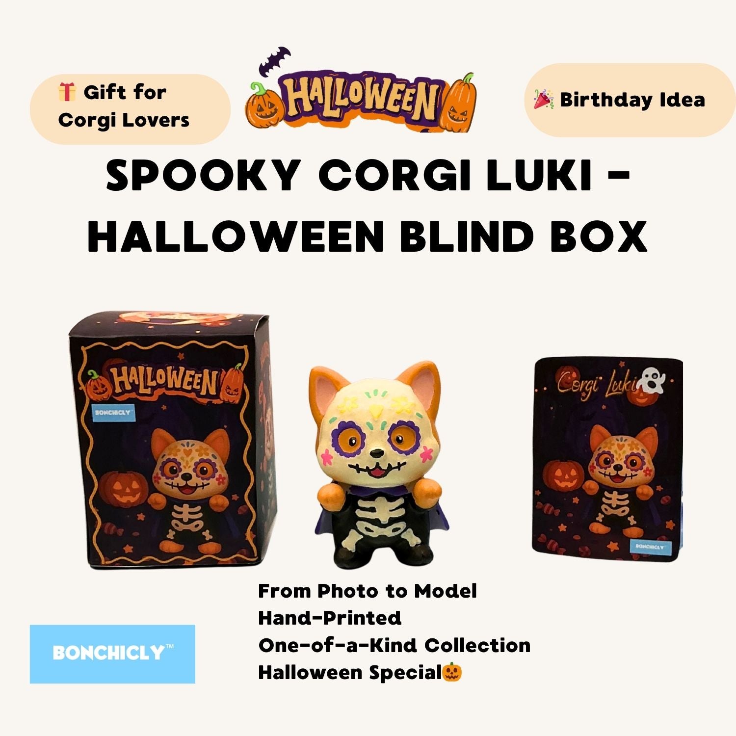 BONCHICLY™ Dream Corgi – Halloween Collectible Toy Figure | Día de los Muertos Inspired Gift for Corgi Lovers