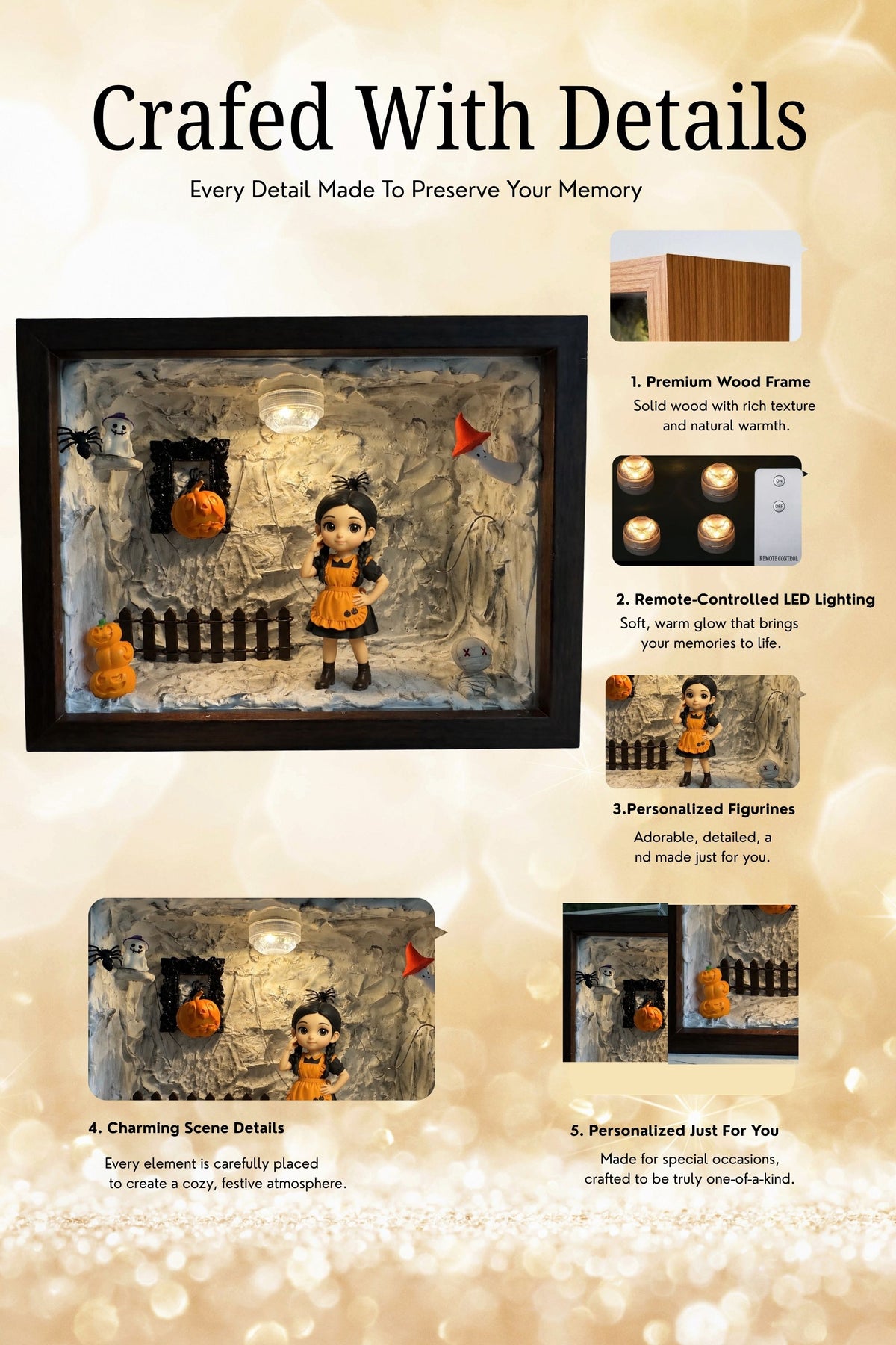 Personalized Halloween Decor | Halloween Girl Figurine Display | LED Shadow Box Decoration