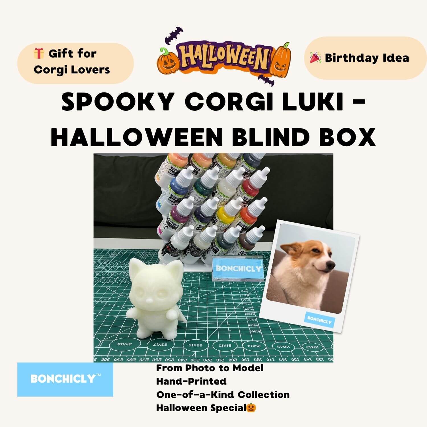 BONCHICLY™ Dream Corgi – Halloween Collectible Toy Figure | Día de los Muertos Inspired Gift for Corgi Lovers