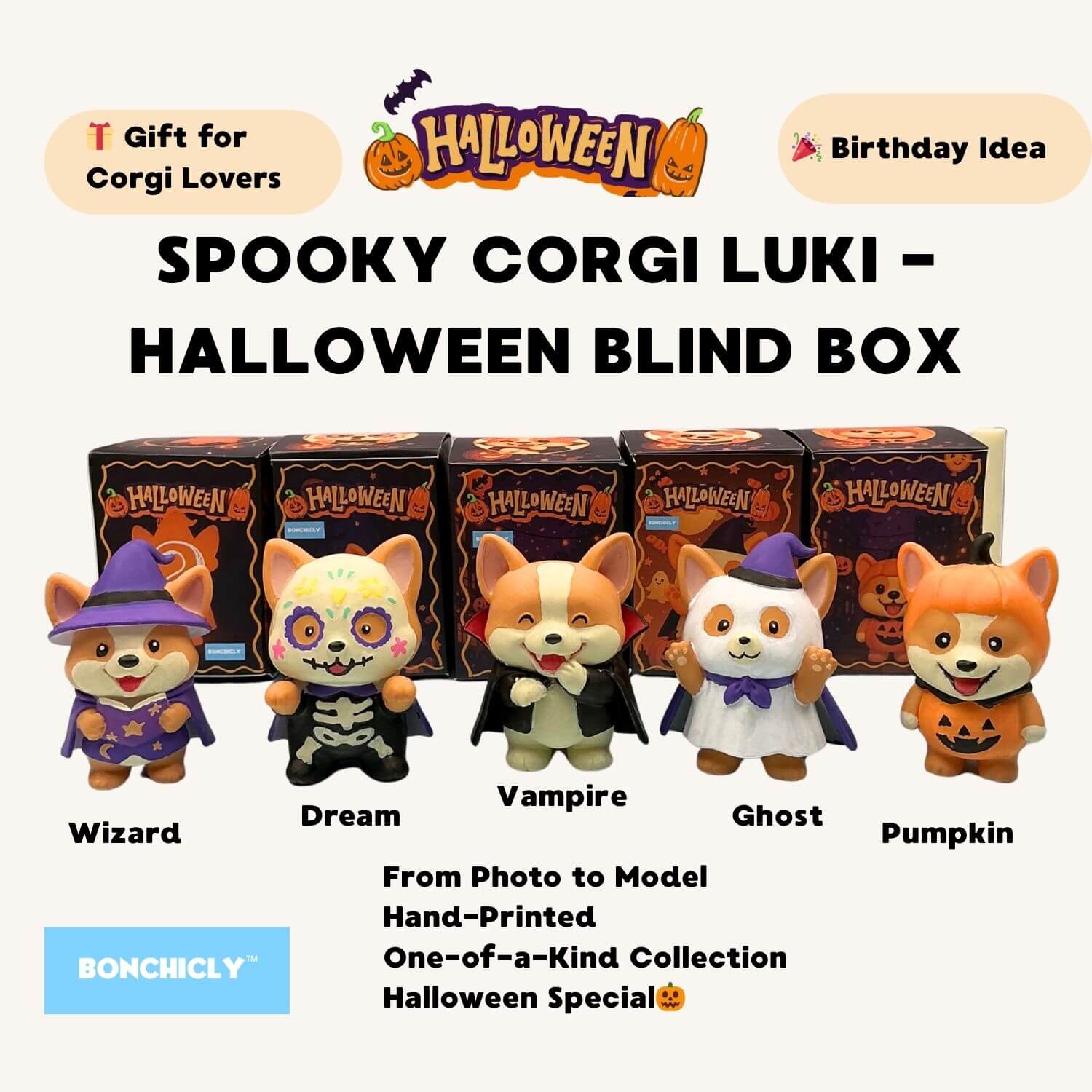 BONCHICLY™ Pumpkin Corgi – Halloween Collectible Toy Figure | Gift for Corgi Lovers