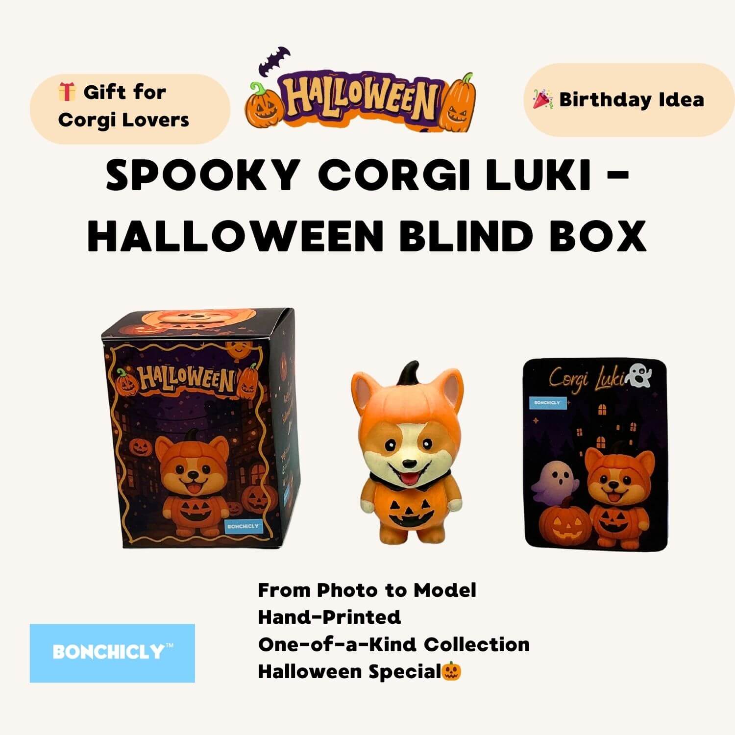 BONCHICLY™ Pumpkin Corgi – Halloween Collectible Toy Figure | Gift for Corgi Lovers