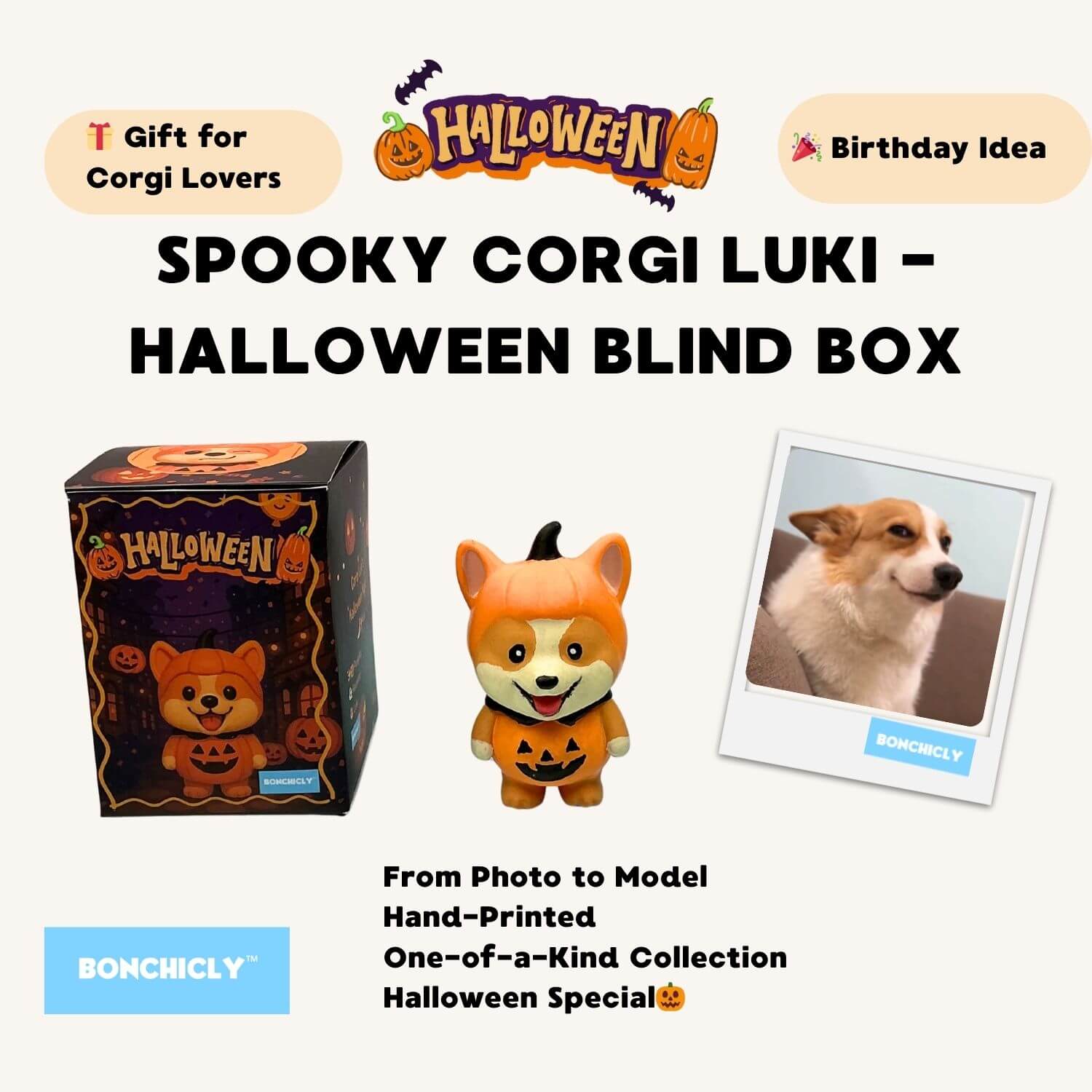 BONCHICLY™ Pumpkin Corgi – Halloween Collectible Toy Figure | Gift for Corgi Lovers