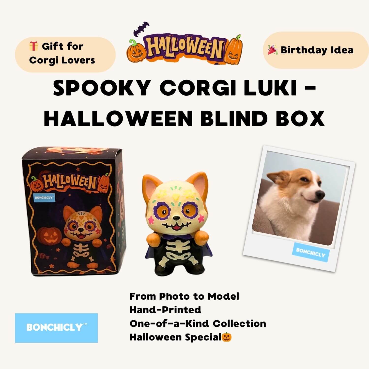 BONCHICLY™ Dream Corgi – Halloween Collectible Toy Figure | Día de los Muertos Inspired Gift for Corgi Lovers