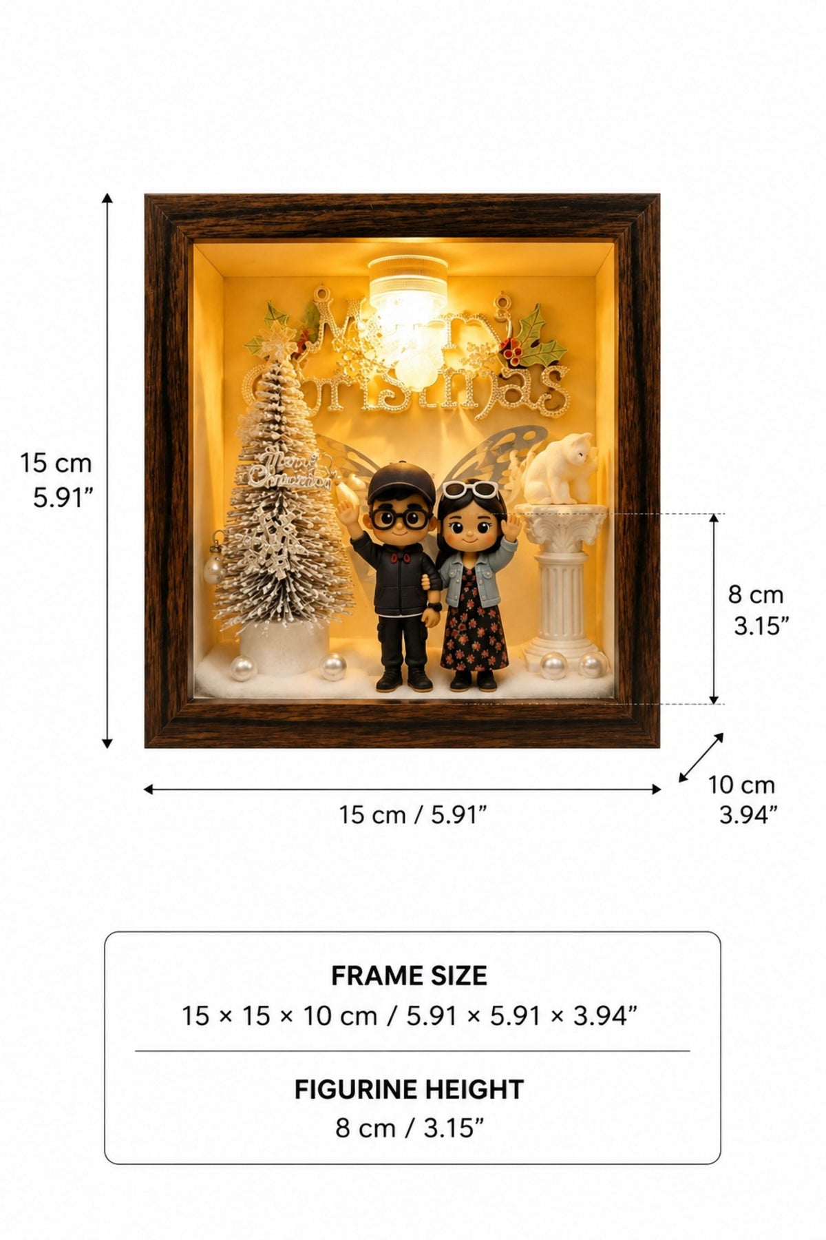 Custom Christmas Memory Shadow Box | Personalized Couple Figurine Holiday Keepsake with LED Light
