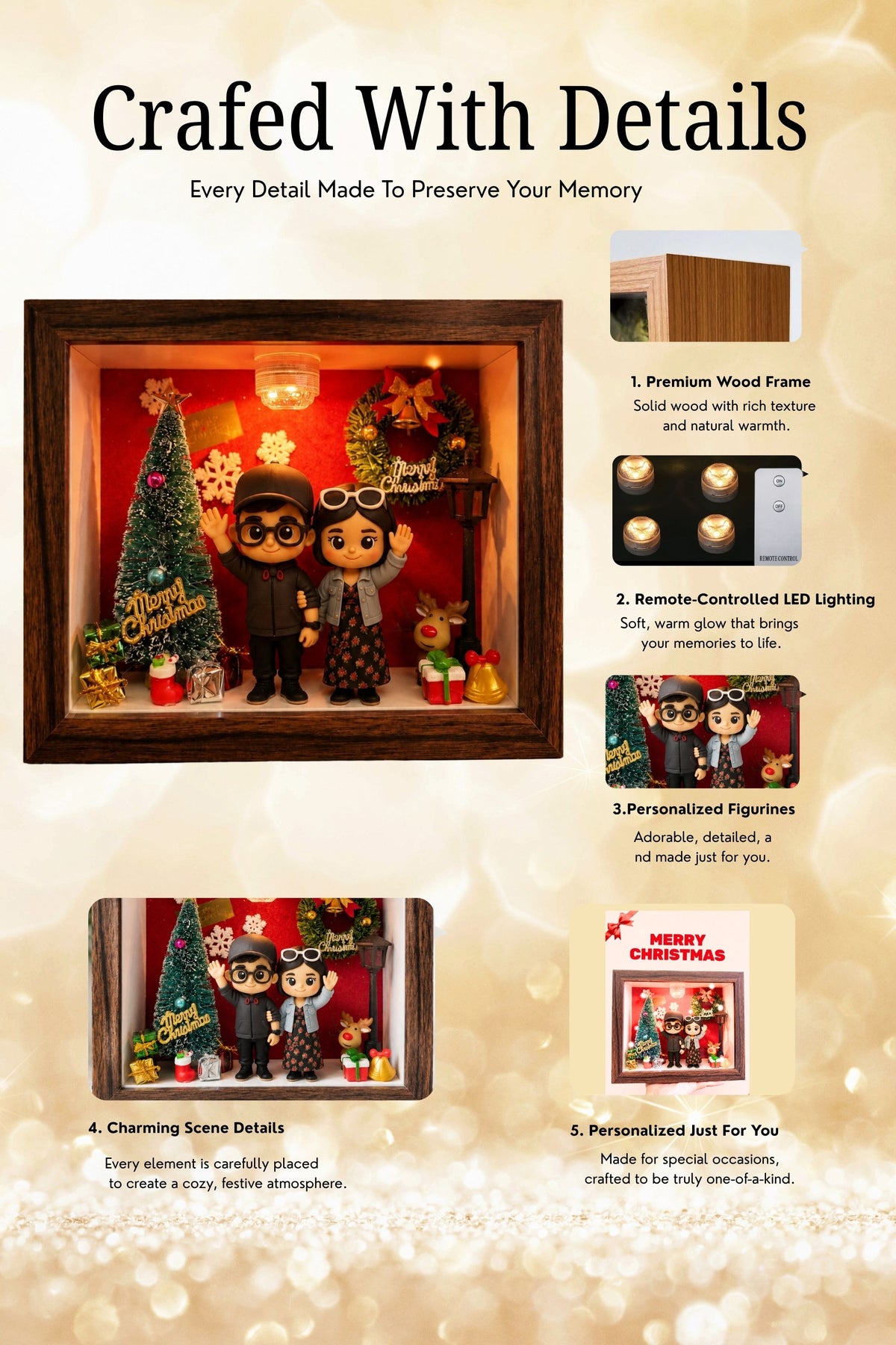 Custom Memory Shadow Box with Personalized Figurines | LED Couple Keepsake Gift