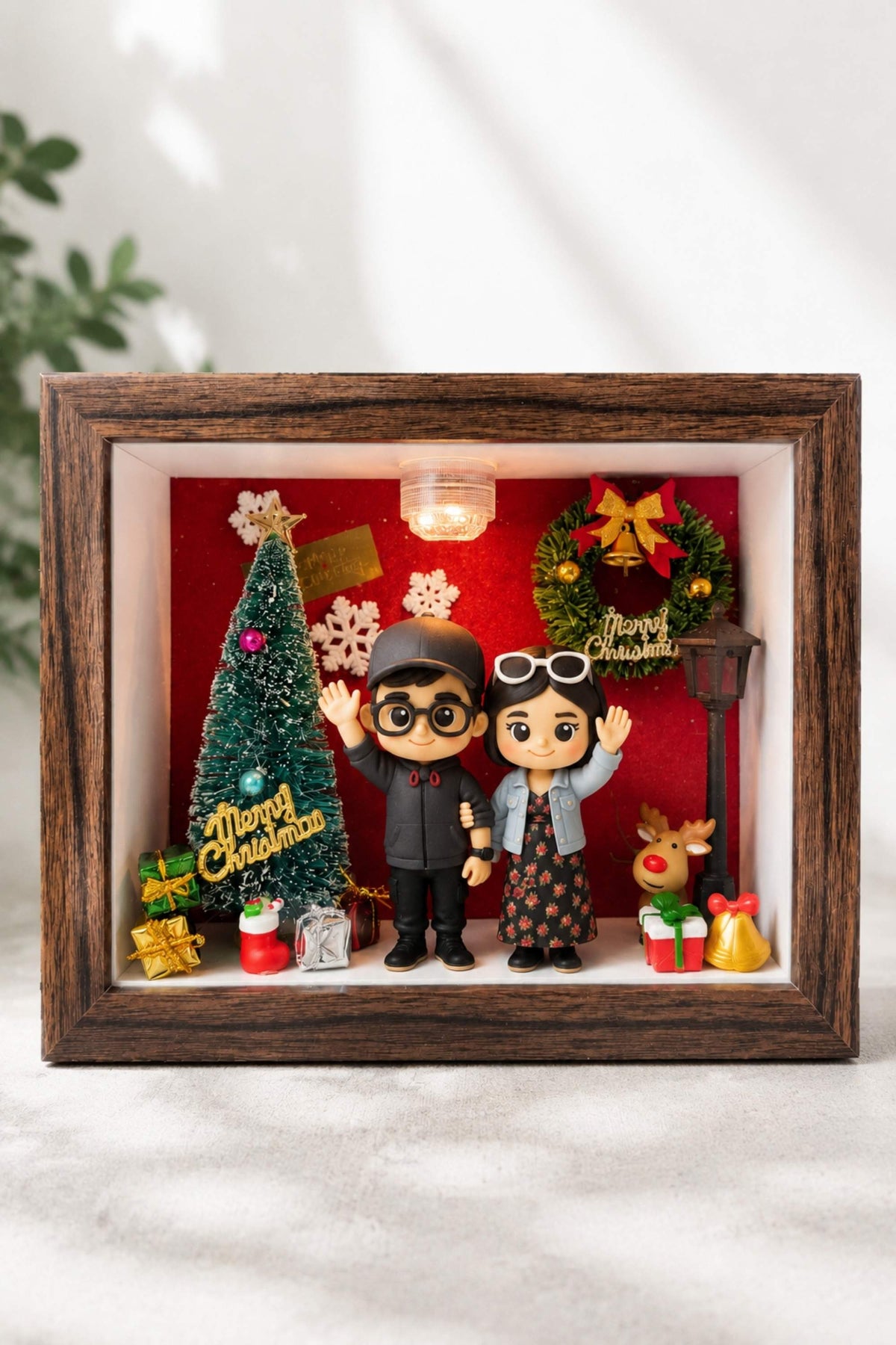 Custom Memory Shadow Box with Personalized Figurines | LED Couple Keepsake Gift