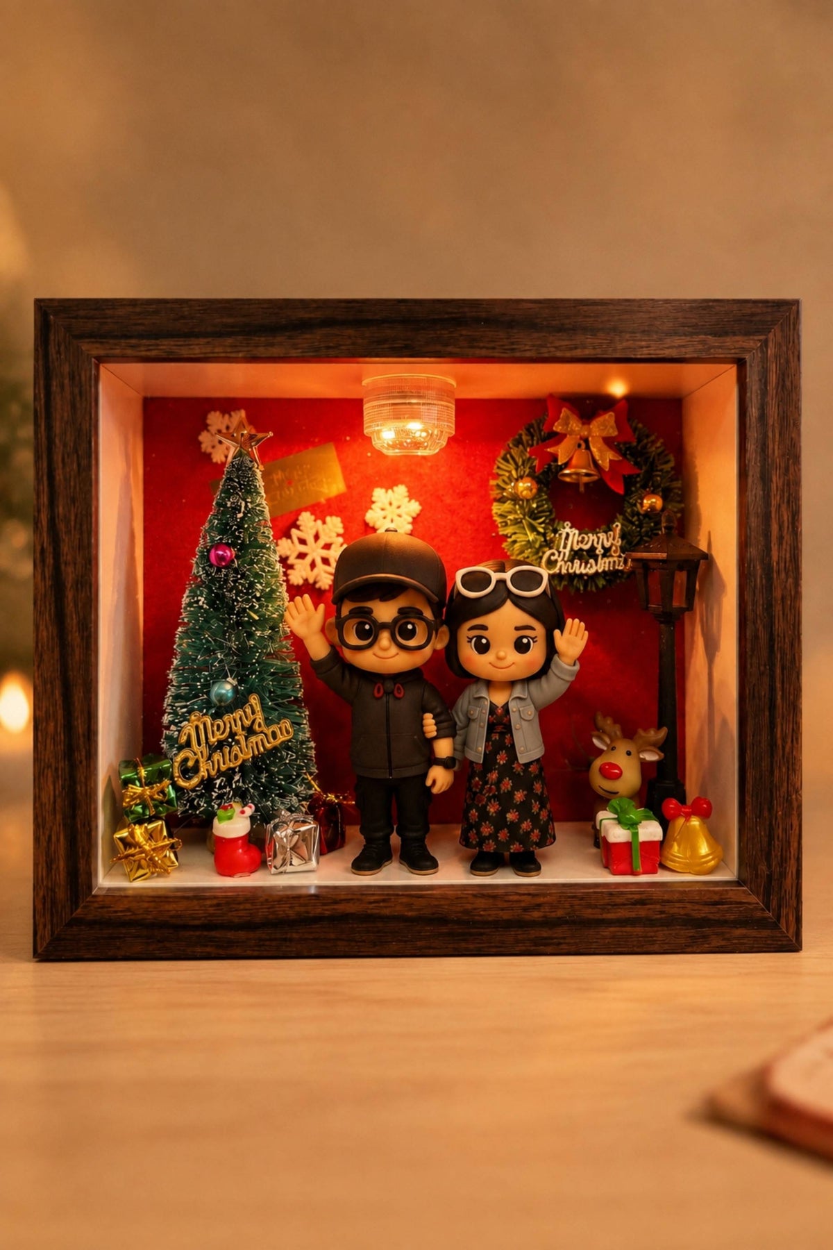 Custom Memory Shadow Box with Personalized Figurines | LED Couple Keepsake Gift