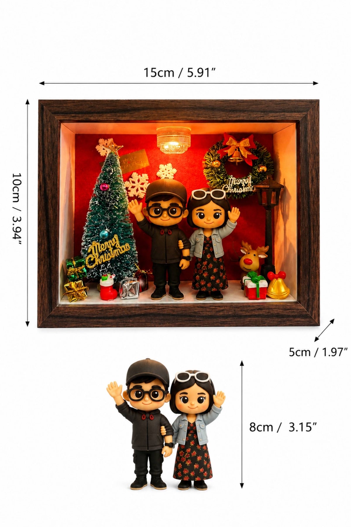 Custom Memory Shadow Box with Personalized Figurines | LED Couple Keepsake Gift