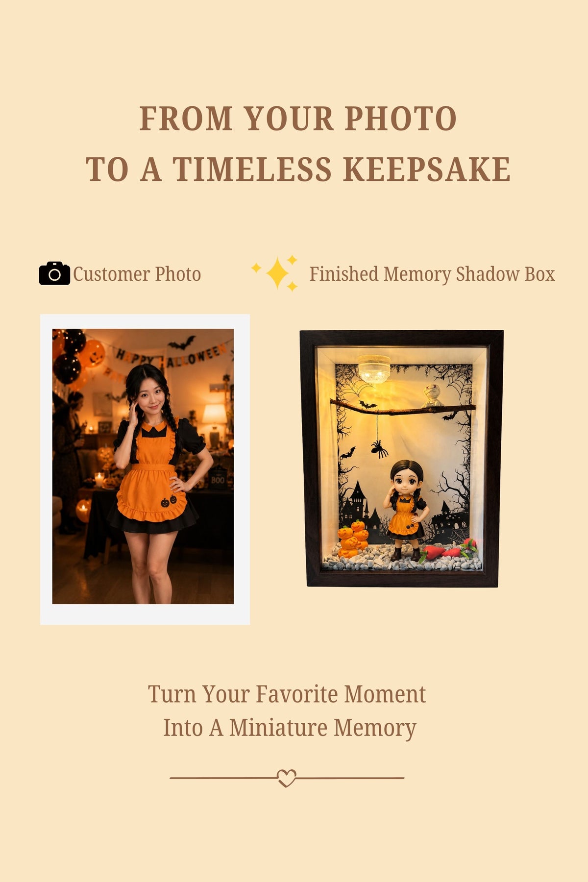 Personalized Halloween Figurine Gift | Custom Girl Memory Box | Halloween Keepsake Shadow Box | Unique Photo Gift