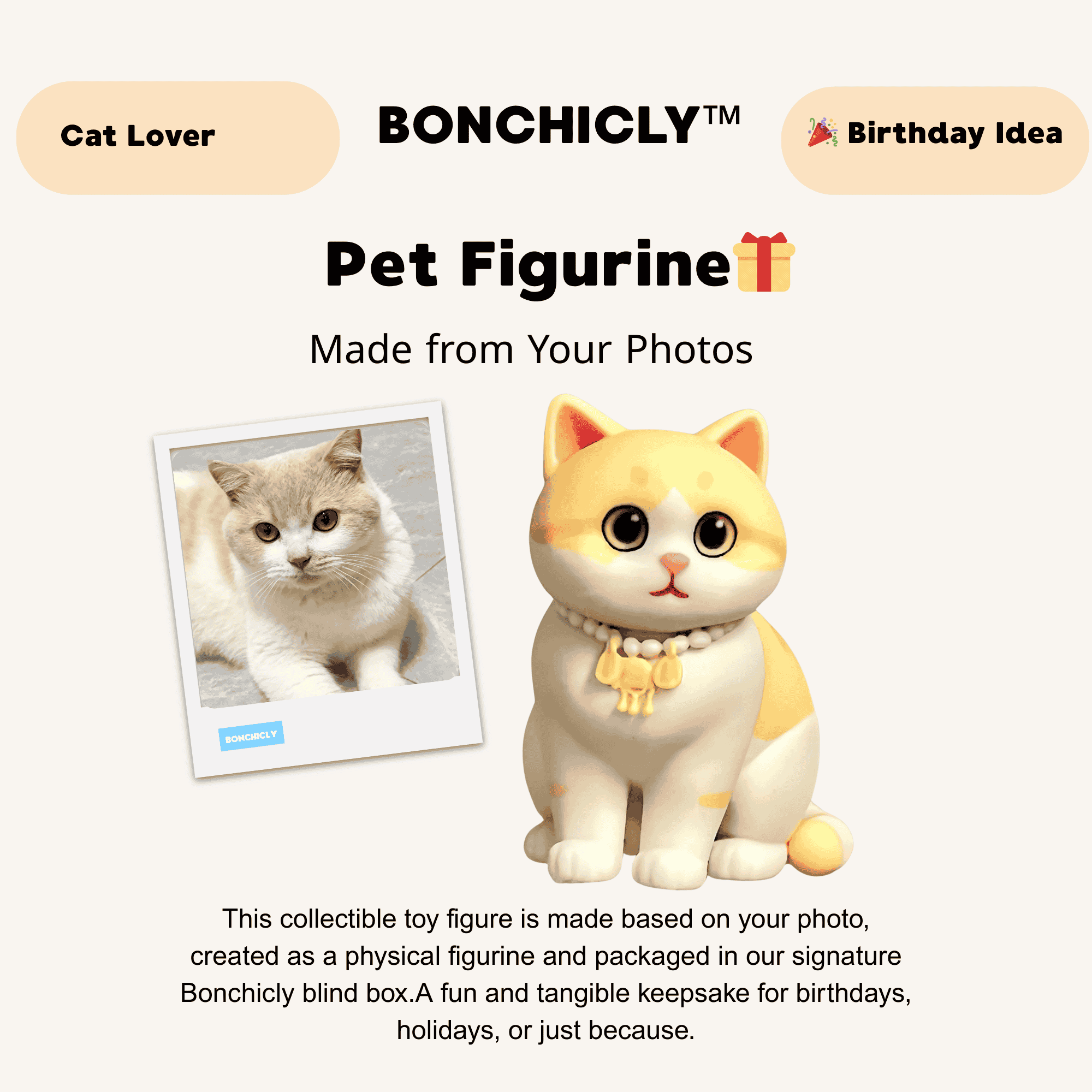 BONCHICLY™ Custom Cat Collectible Toy Figure – Turn Your Cat’s Photo Into a Collectible Pet Miniature!
