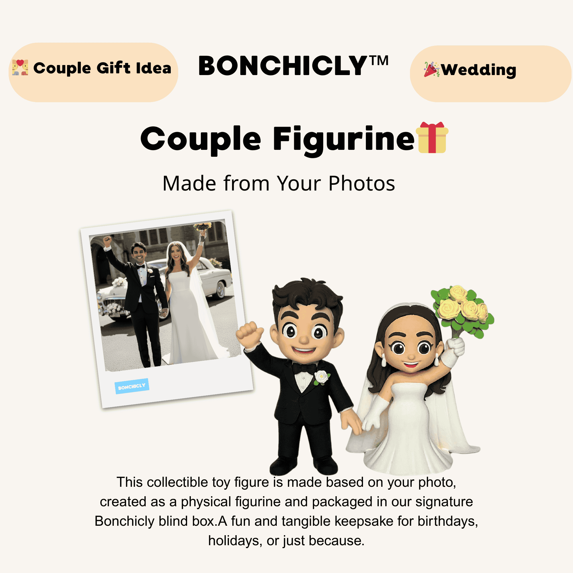 Custom Wedding Collectible Toy Figure from Photo | BONCHICLY™ Couple Figurines