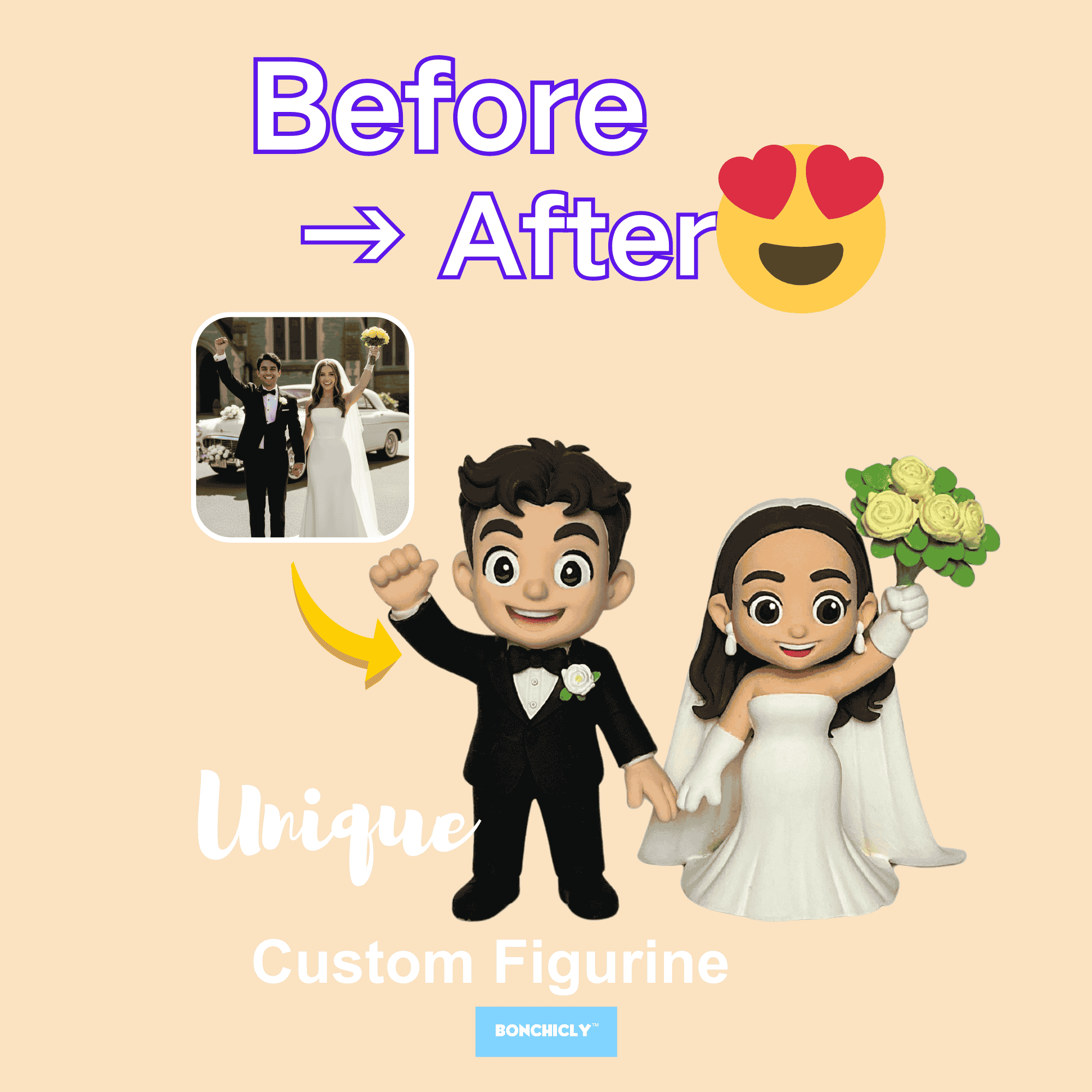 Custom Wedding Collectible Toy Figure from Photo | BONCHICLY™ Couple Figurines