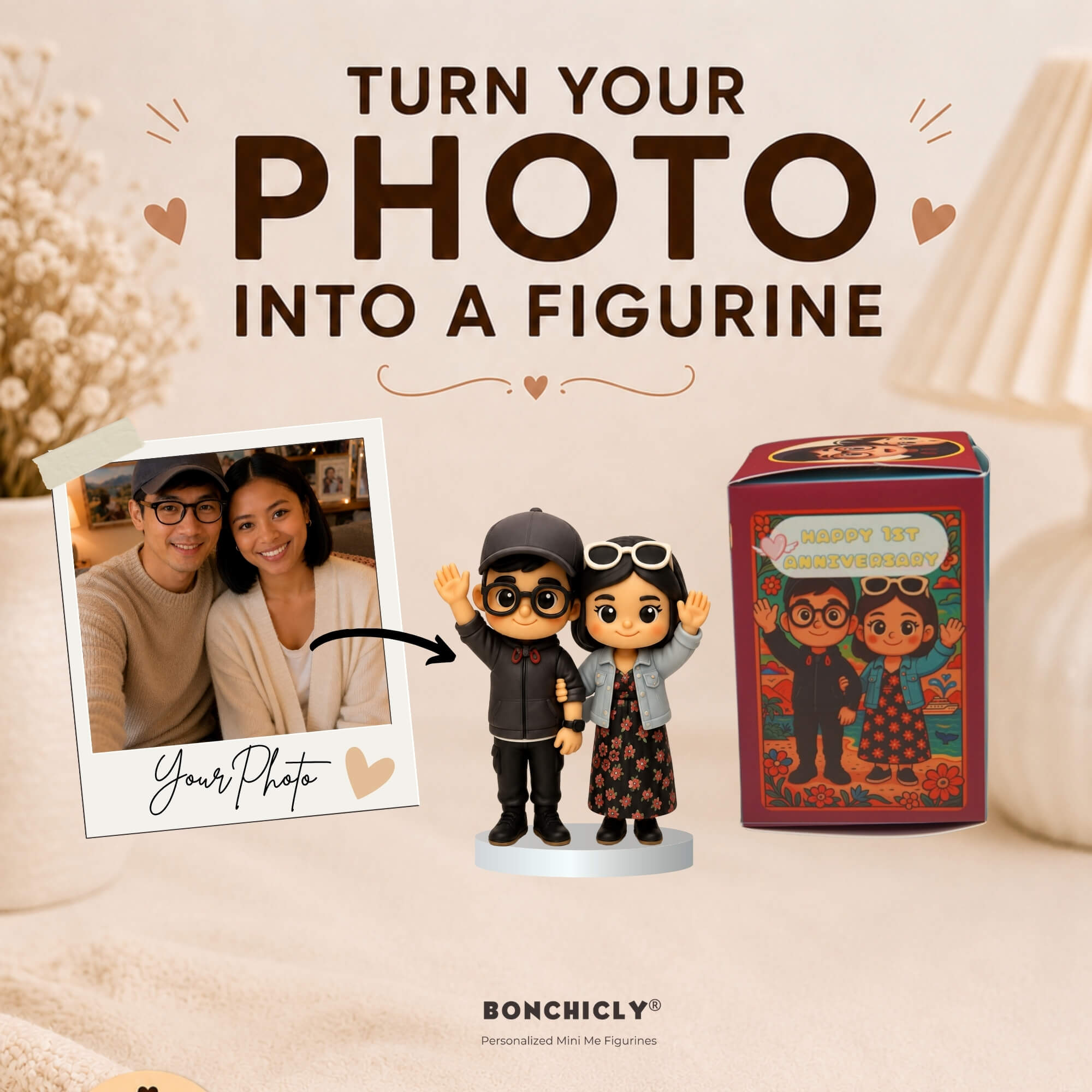 BONCHICLY Custom Couple Figurine – “Mini Us” Collectible Gift